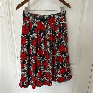 Red and Gray Knee-Length Skater Skirt with Pleats